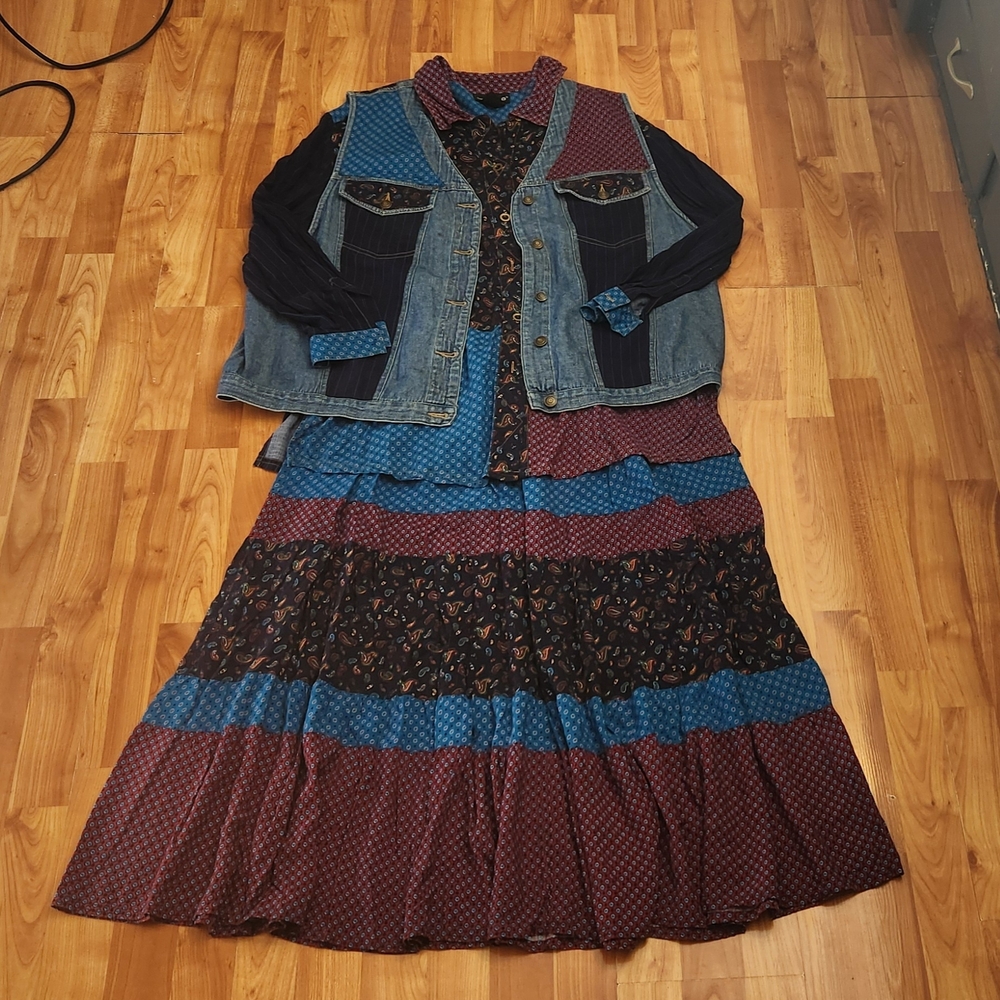 Vintage Carole Little Multicolor Bohemian Paisley Maxi 3pc Set